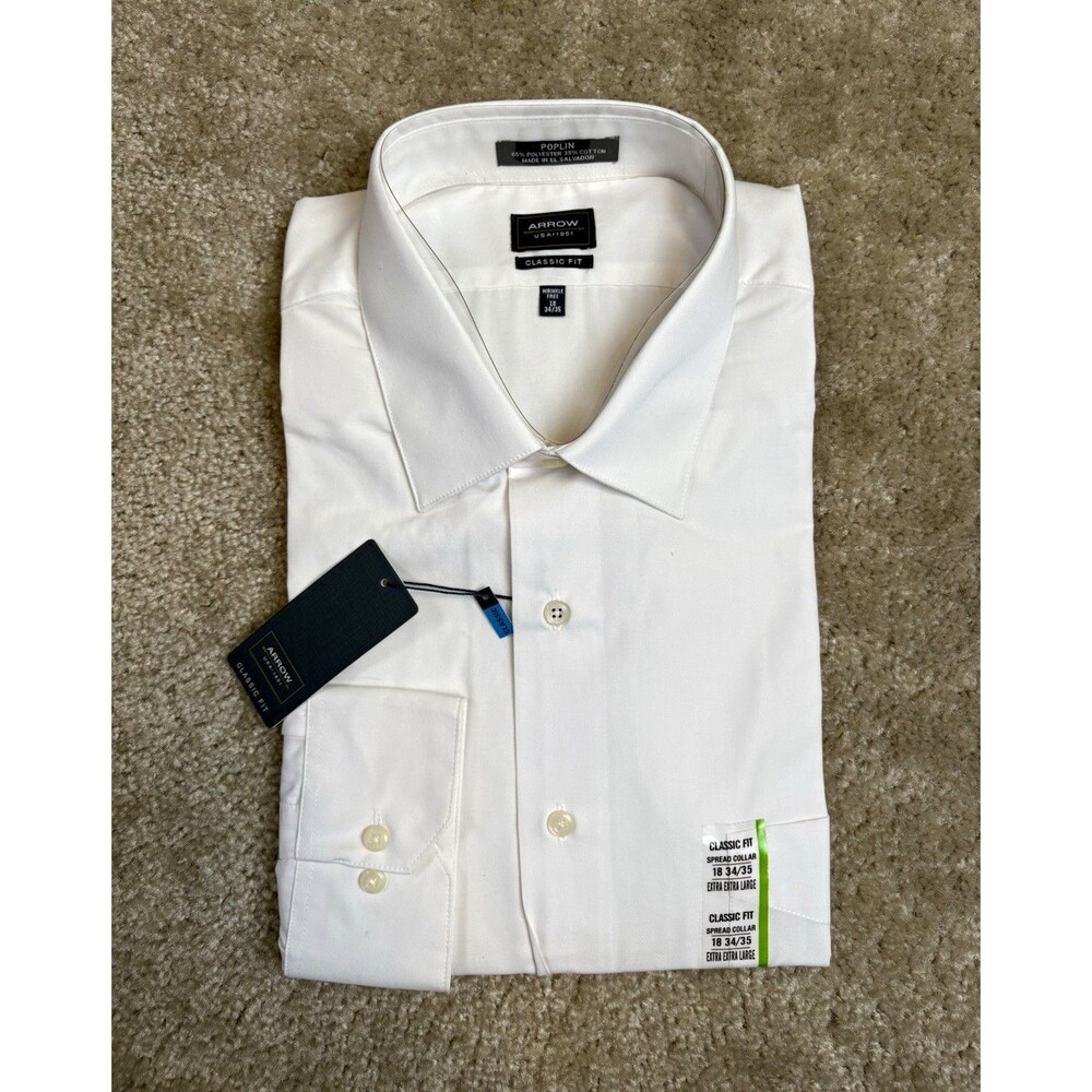 Arrow Men's White Dress Shirt 2XL 18 34/35 Classic Fit Long Sleeve NWT